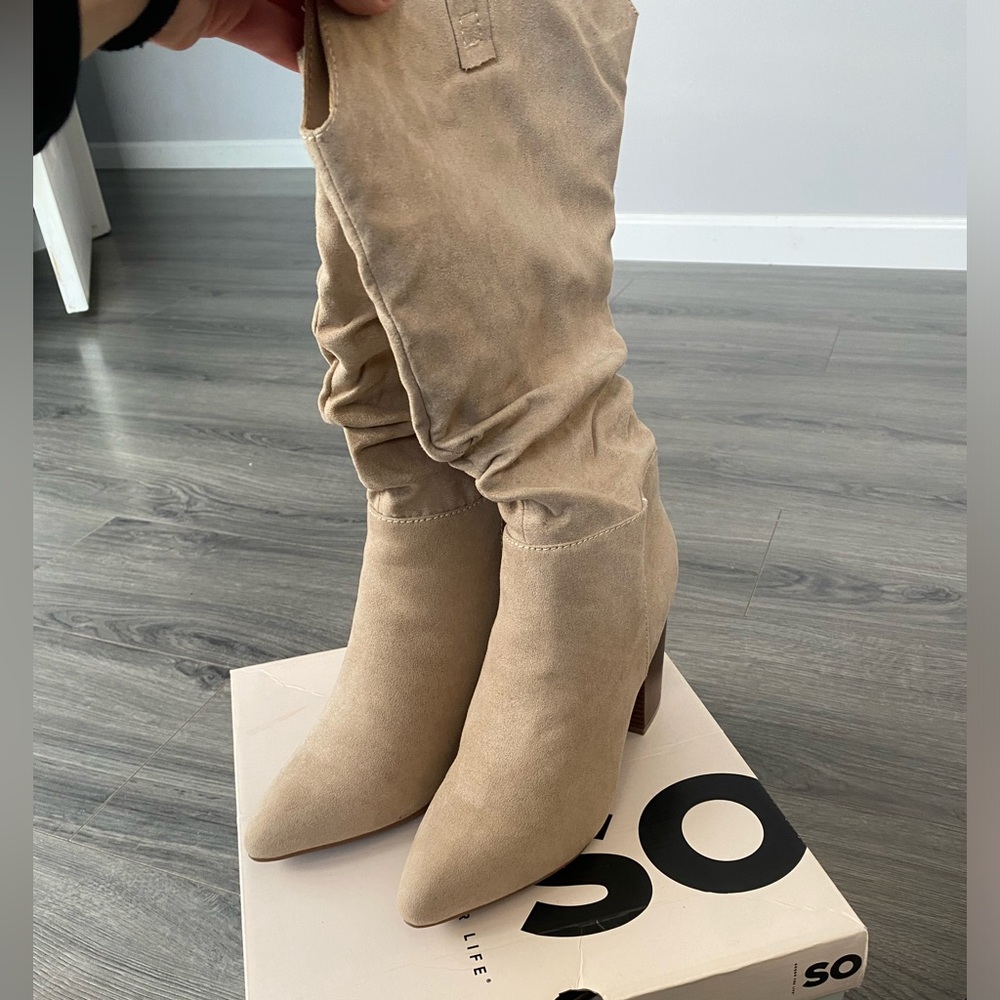 SO Women's Tibia Mid Pull on Fashion Boots in Tan